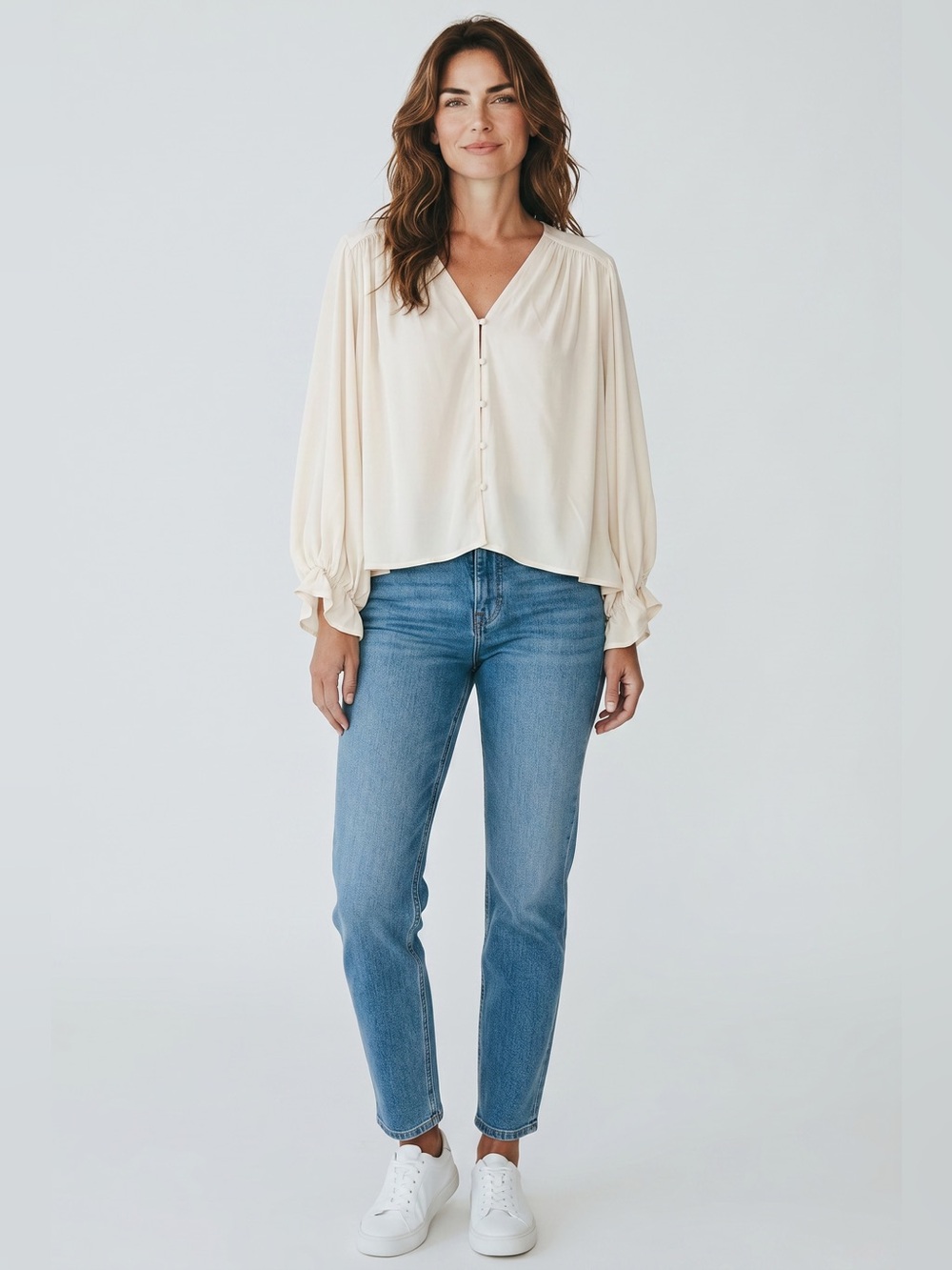 Yumi Kim Puff Sleeve Silk Blouse // Ivory // Medium // NEW